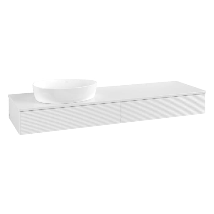 Villeroy & Boch Antao Waschbeckenunterschrank, 160 x 19 cm, 2 Auszüge mit LED-Licht, Front mit Struktur, mit Hahnloch, für Waschtisch links