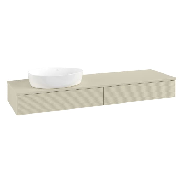 Villeroy & Boch Antao Waschbeckenunterschrank, 160 x 19 cm, 2 Auszüge mit LED-Licht, Front mit Struktur, mit Hahnloch, für Waschtisch links