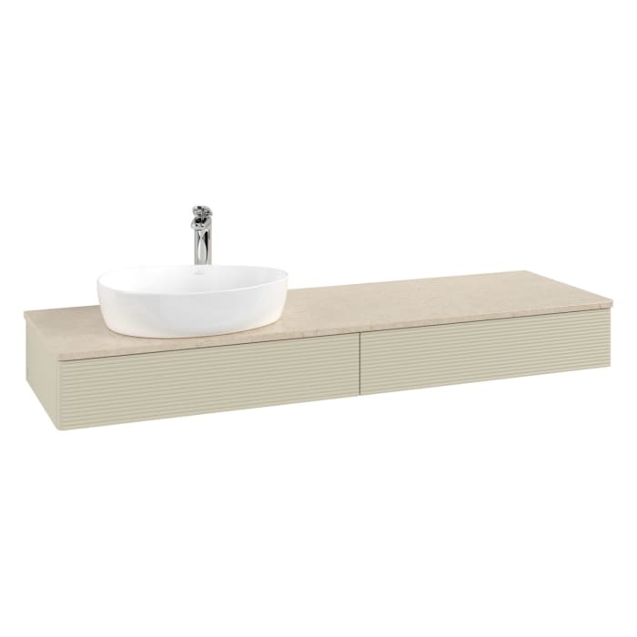 Villeroy & Boch Antao Waschbeckenunterschrank, 160 x 19 cm, 2 Auszüge mit LED-Licht, Front mit Struktur, mit Hahnloch, für Waschtisch links