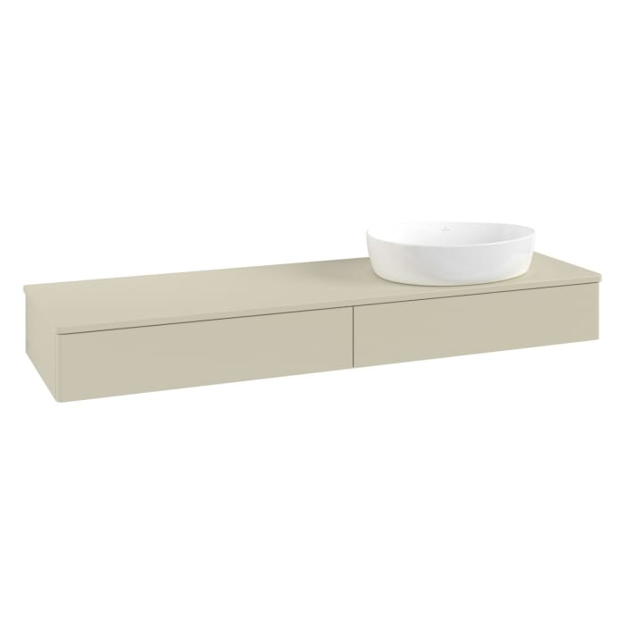 Villeroy & Boch Antao Waschbeckenunterschrank, 160 x 19 cm, 2 Auszüge mit LED-Licht, Front ohne Struktur, ohne Hahnloch, für Waschtisch rechts