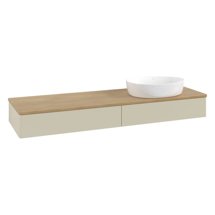Villeroy & Boch Antao Waschbeckenunterschrank, 160 x 19 cm, 2 Auszüge mit LED-Licht, Front ohne Struktur, ohne Hahnloch, für Waschtisch rechts