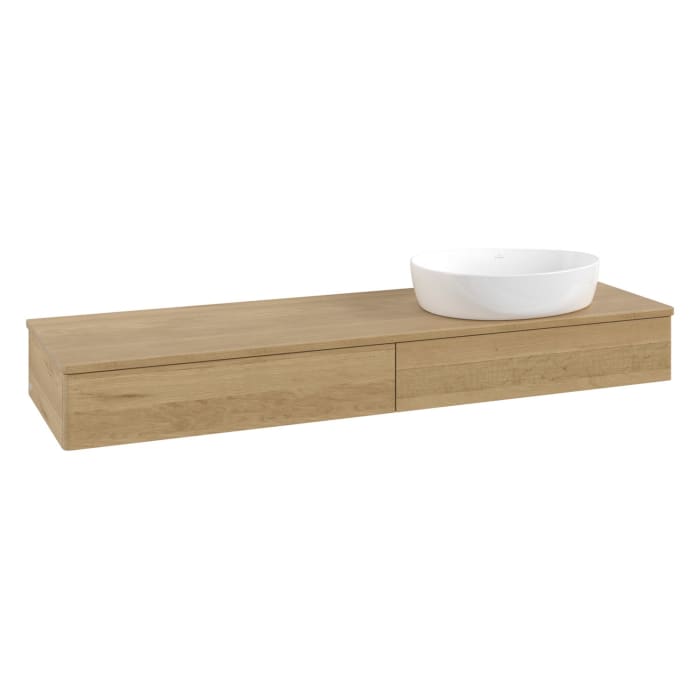 Villeroy & Boch Antao Waschbeckenunterschrank, 160 x 19 cm, 2 Auszüge mit LED-Licht, Front ohne Struktur, ohne Hahnloch, für Waschtisch rechts