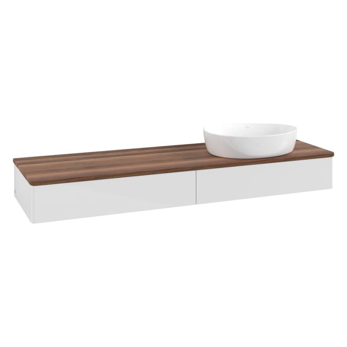 Villeroy & Boch Antao Waschbeckenunterschrank, 160 x 19 cm, 2 Auszüge mit LED-Licht, Front ohne Struktur, ohne Hahnloch, für Waschtisch rechts
