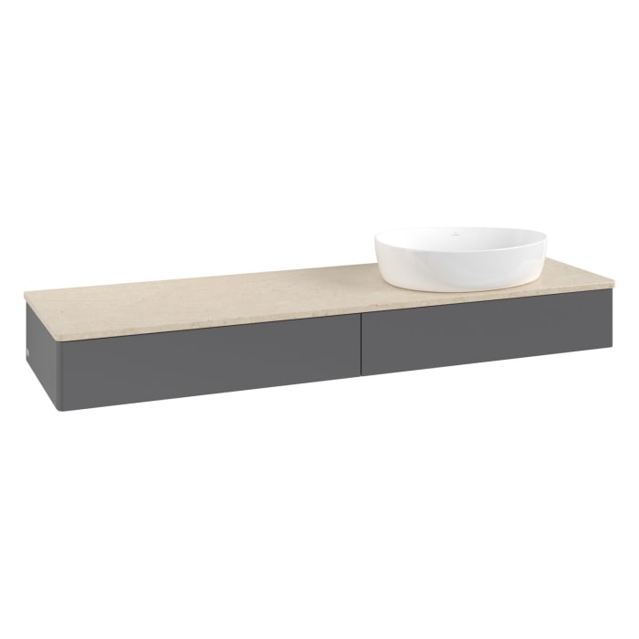 Villeroy & Boch Antao Waschbeckenunterschrank, 160 x 19 cm, 2 Auszüge mit LED-Licht, Front ohne Struktur, ohne Hahnloch, für Waschtisch rechts