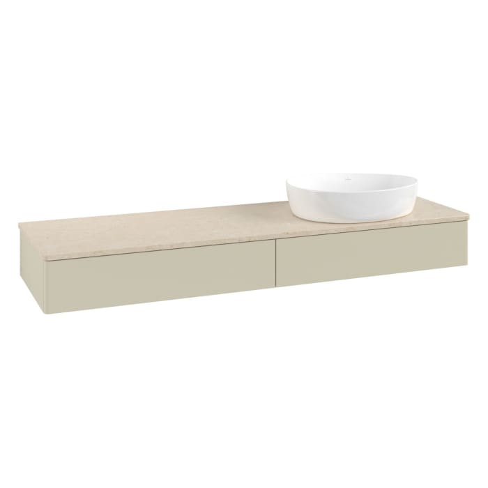 Villeroy & Boch Antao Waschbeckenunterschrank, 160 x 19 cm, 2 Auszüge mit LED-Licht, Front ohne Struktur, ohne Hahnloch, für Waschtisch rechts