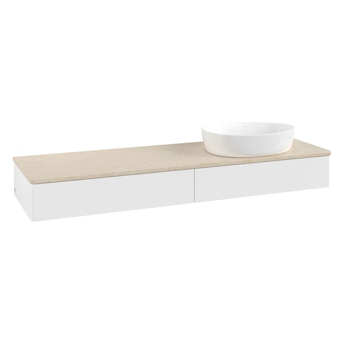 Villeroy & Boch Antao Waschbeckenunterschrank, 160 x 19 cm, 2 Auszüge mit LED-Licht, Front ohne Struktur, ohne Hahnloch, für Waschtisch rechts