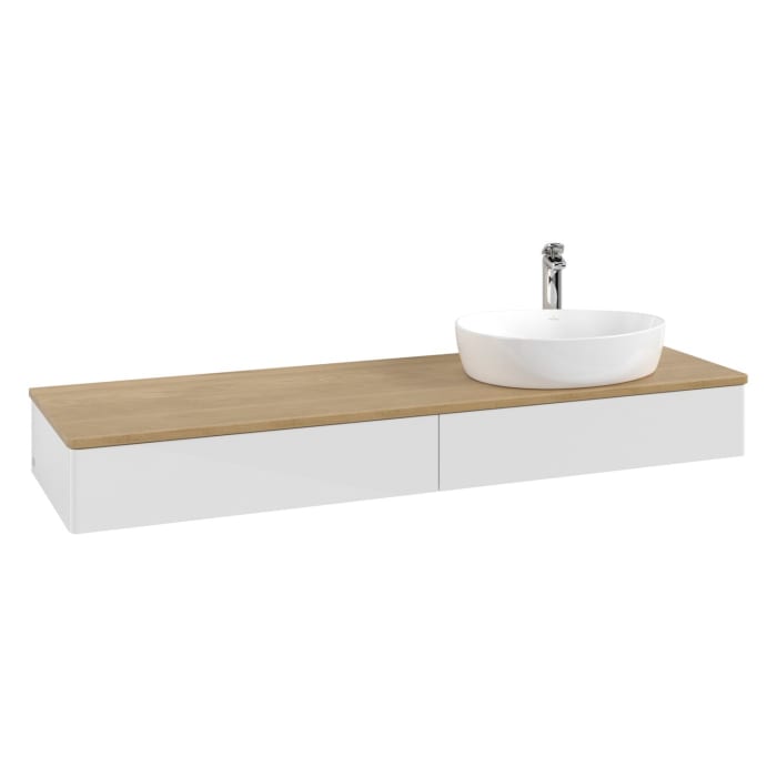 Villeroy & Boch Antao Waschbeckenunterschrank, 160 x 19 cm, 2 Auszüge mit LED-Licht, Front ohne Struktur, mit Hahnloch, für Waschtisch rechts