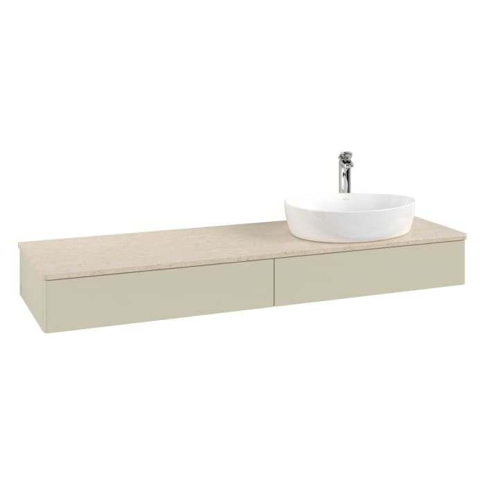 Villeroy & Boch Antao Waschbeckenunterschrank, 160 x 19 cm, 2 Auszüge mit LED-Licht, Front ohne Struktur, mit Hahnloch, für Waschtisch rechts