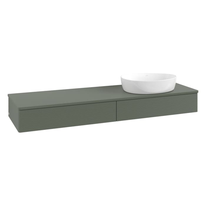 Villeroy & Boch Antao Waschbeckenunterschrank, 160 x 19 cm, 2 Auszüge mit LED-Licht, Front mit Struktur, ohne Hahnloch, für Waschtisch rechts