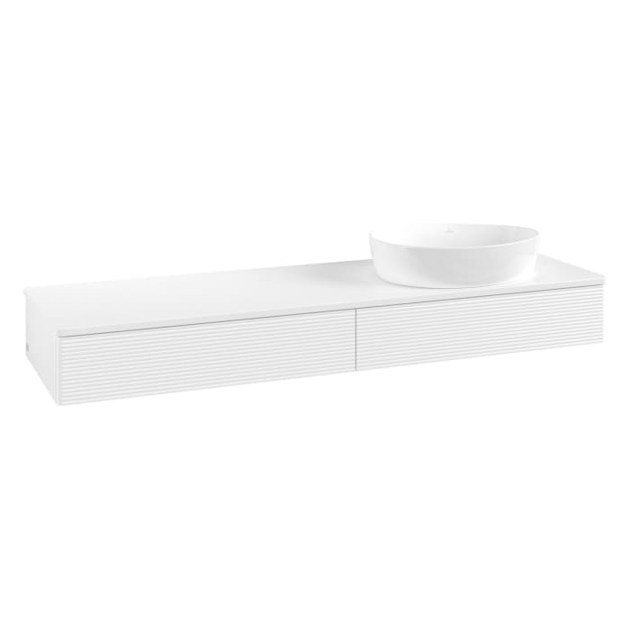 Villeroy & Boch Antao Waschbeckenunterschrank, 160 x 19 cm, 2 Auszüge mit LED-Licht, Front mit Struktur, ohne Hahnloch, für Waschtisch rechts