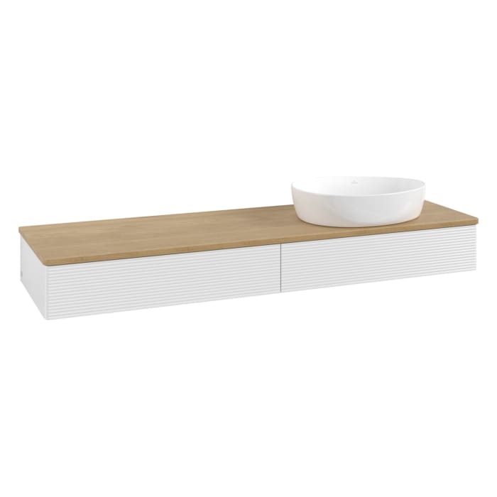 Villeroy & Boch Antao Waschbeckenunterschrank, 160 x 19 cm, 2 Auszüge mit LED-Licht, Front mit Struktur, ohne Hahnloch, für Waschtisch rechts