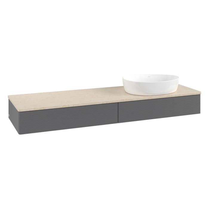 Villeroy & Boch Antao Waschbeckenunterschrank, 160 x 19 cm, 2 Auszüge mit LED-Licht, Front mit Struktur, ohne Hahnloch, für Waschtisch rechts