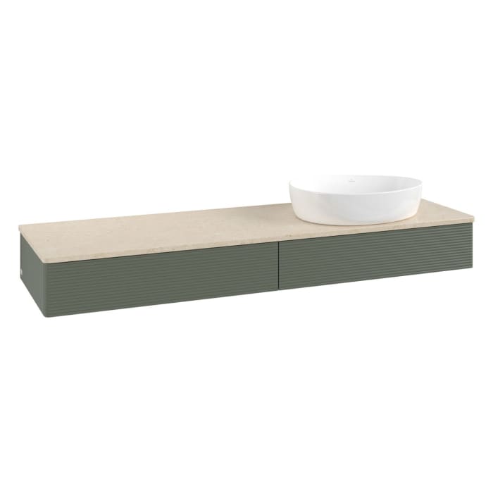 Villeroy & Boch Antao Waschbeckenunterschrank, 160 x 19 cm, 2 Auszüge mit LED-Licht, Front mit Struktur, ohne Hahnloch, für Waschtisch rechts