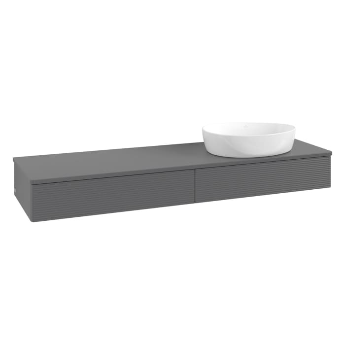 Villeroy & Boch Antao Waschbeckenunterschrank, 160 x 19 cm, 2 Auszüge mit LED-Licht, Front mit Struktur, mit Hahnloch, für Waschtisch rechts