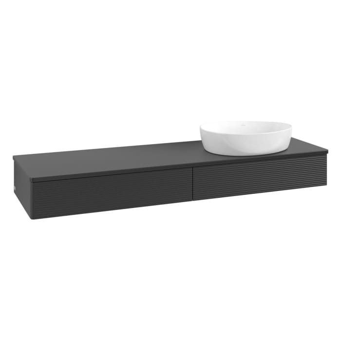 Villeroy & Boch Antao Waschbeckenunterschrank, 160 x 19 cm, 2 Auszüge mit LED-Licht, Front mit Struktur, mit Hahnloch, für Waschtisch rechts