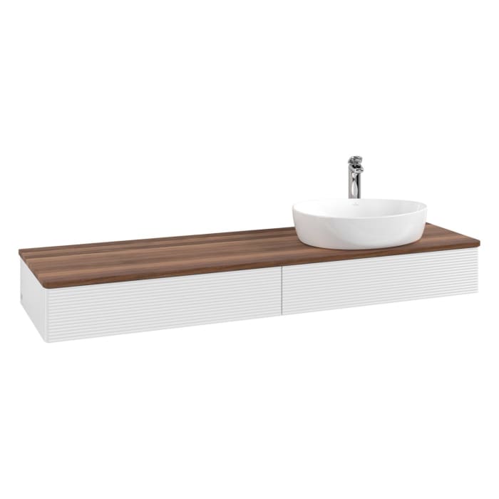 Villeroy & Boch Antao Waschbeckenunterschrank, 160 x 19 cm, 2 Auszüge mit LED-Licht, Front mit Struktur, mit Hahnloch, für Waschtisch rechts