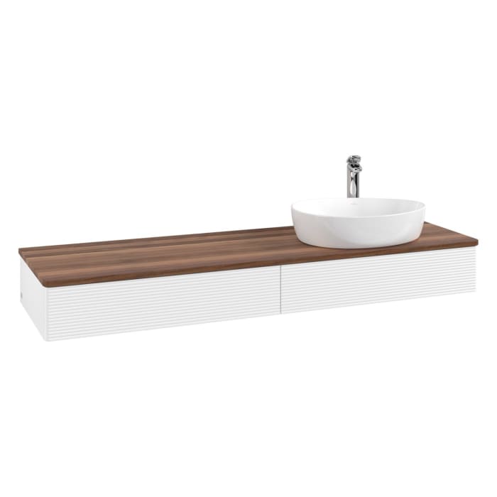 Villeroy & Boch Antao Waschbeckenunterschrank, 160 x 19 cm, 2 Auszüge mit LED-Licht, Front mit Struktur, mit Hahnloch, für Waschtisch rechts