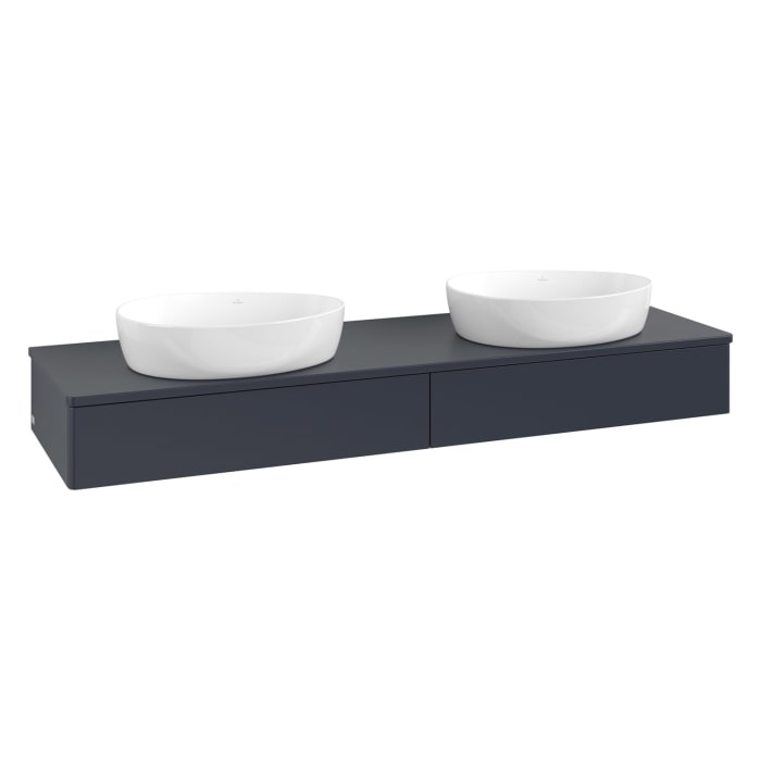Villeroy & Boch Antao Waschbeckenunterschrank, 160 x 19 cm, 2 Auszüge mit LED-Licht, Front ohne Struktur, ohne Hahnloch, für Waschtisch links und rech