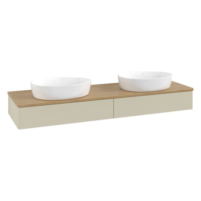 Villeroy & Boch Antao Waschbeckenunterschrank, 160 x 19 cm, 2 Auszüge mit LED-Licht, Front ohne Struktur, ohne Hahnloch, für Waschtisch links und rech