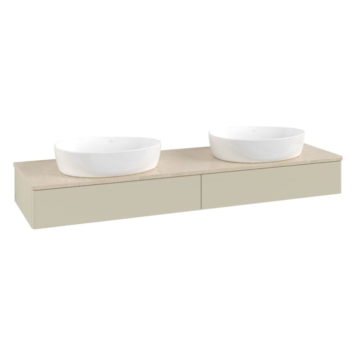 Villeroy & Boch Antao Waschbeckenunterschrank, 160 x 19 cm, 2 Auszüge mit LED-Licht, Front ohne Struktur, ohne Hahnloch, für Waschtisch links und rech