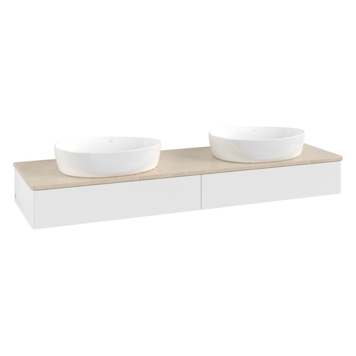 Villeroy & Boch Antao Waschbeckenunterschrank, 160 x 19 cm, 2 Auszüge mit LED-Licht, Front ohne Struktur, ohne Hahnloch, für Waschtisch links und rech