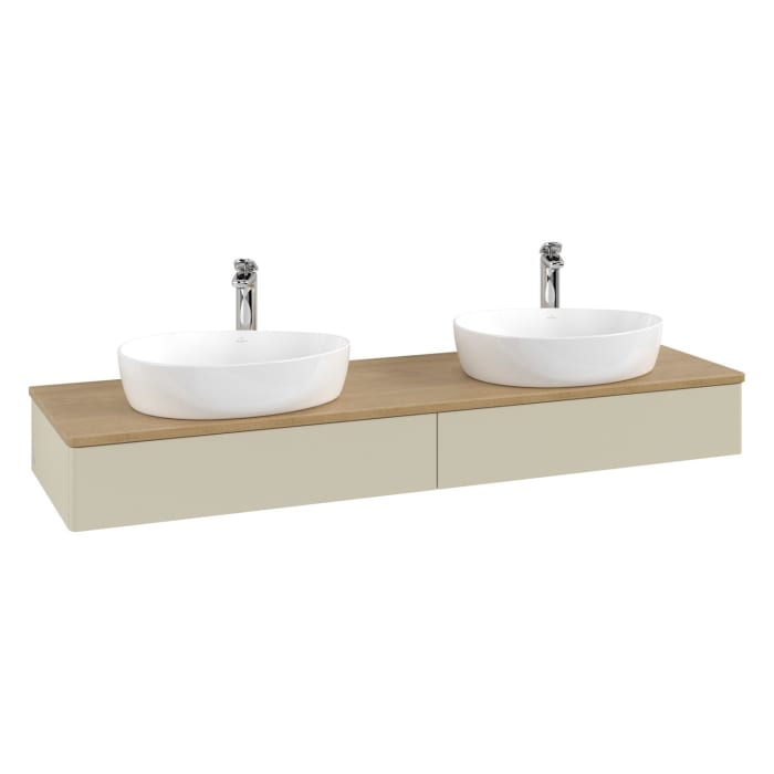 Villeroy & Boch Antao Waschbeckenunterschrank, 160 x 19 cm, 2 Auszüge mit LED-Licht, Front ohne Struktur, mit Hahnloch, für Waschtisch links und recht