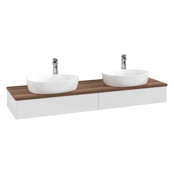Villeroy & Boch Antao Waschbeckenunterschrank, 160 x 19 cm, 2 Auszüge mit LED-Licht, Front ohne Struktur, mit Hahnloch, für Waschtisch links und recht