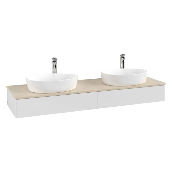 Villeroy & Boch Antao Waschbeckenunterschrank, 160 x 19 cm, 2 Auszüge mit LED-Licht, Front ohne Struktur, mit Hahnloch, für Waschtisch links und recht