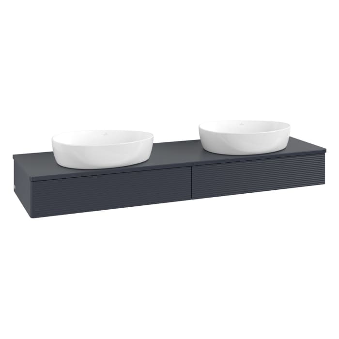 Villeroy & Boch Antao Waschbeckenunterschrank, 160 x 19 cm, 2 Auszüge mit LED-Licht, Front mit Struktur, ohne Hahnloch, für Waschtisch links und recht