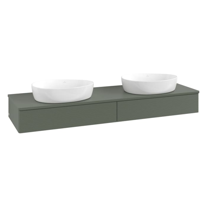 Villeroy & Boch Antao Waschbeckenunterschrank, 160 x 19 cm, 2 Auszüge mit LED-Licht, Front mit Struktur, ohne Hahnloch, für Waschtisch links und recht