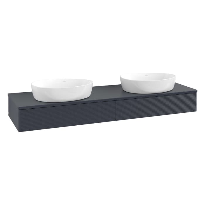 Villeroy & Boch Antao Waschbeckenunterschrank, 160 x 19 cm, 2 Auszüge mit LED-Licht, Front mit Struktur, mit Hahnloch, für Waschtisch links und rechts