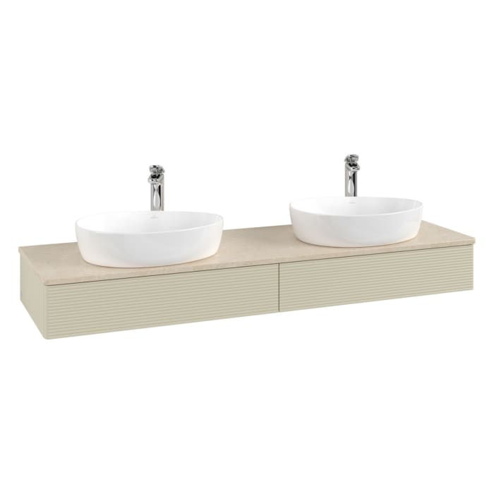 Villeroy & Boch Antao Waschbeckenunterschrank, 160 x 19 cm, 2 Auszüge mit LED-Licht, Front mit Struktur, mit Hahnloch, für Waschtisch links und rechts