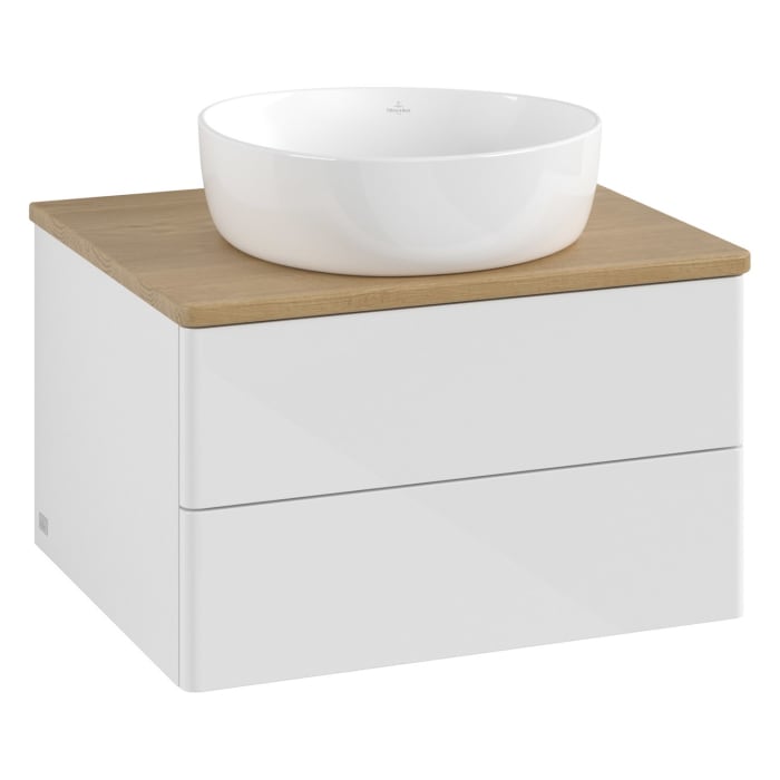 Villeroy & Boch Antao Waschbeckenunterschrank, 60 x 36 cm, 2 Auszüge mit LED-Licht, Front ohne Struktur, ohne Hahnloch