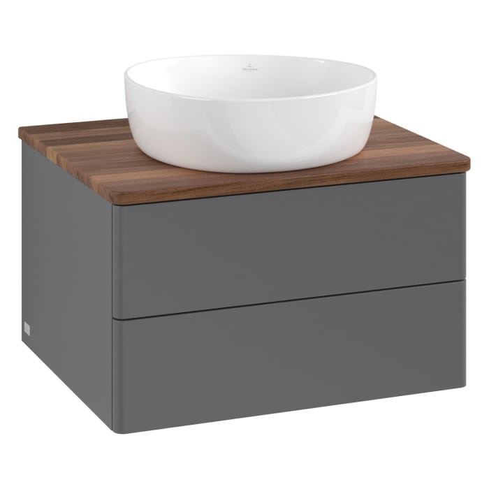 Villeroy & Boch Antao Waschbeckenunterschrank, 60 x 36 cm, 2 Auszüge mit LED-Licht, Front ohne Struktur, ohne Hahnloch