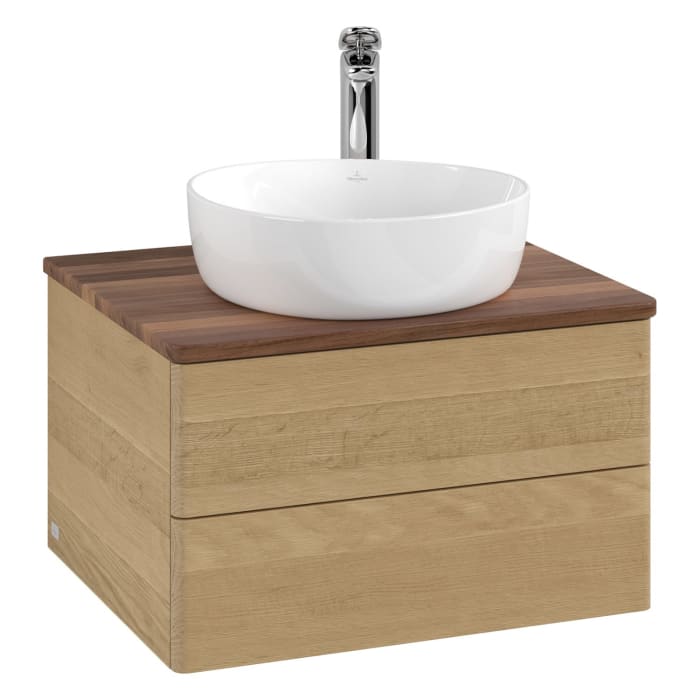 Villeroy & Boch Antao Waschbeckenunterschrank, 60 x 36 cm, 2 Auszüge mit LED-Licht, Front ohne Struktur, mit Hahnloch