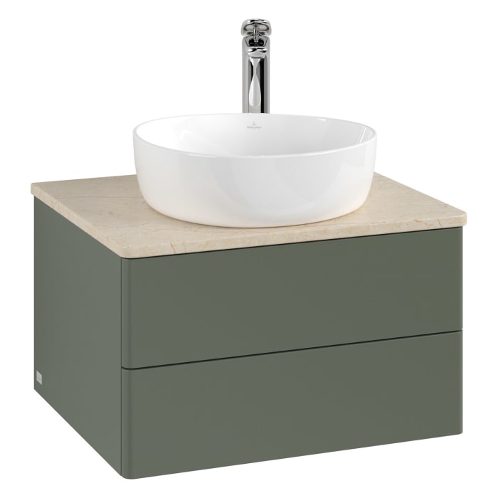 Villeroy & Boch Antao Waschbeckenunterschrank, 60 x 36 cm, 2 Auszüge mit LED-Licht, Front ohne Struktur, mit Hahnloch