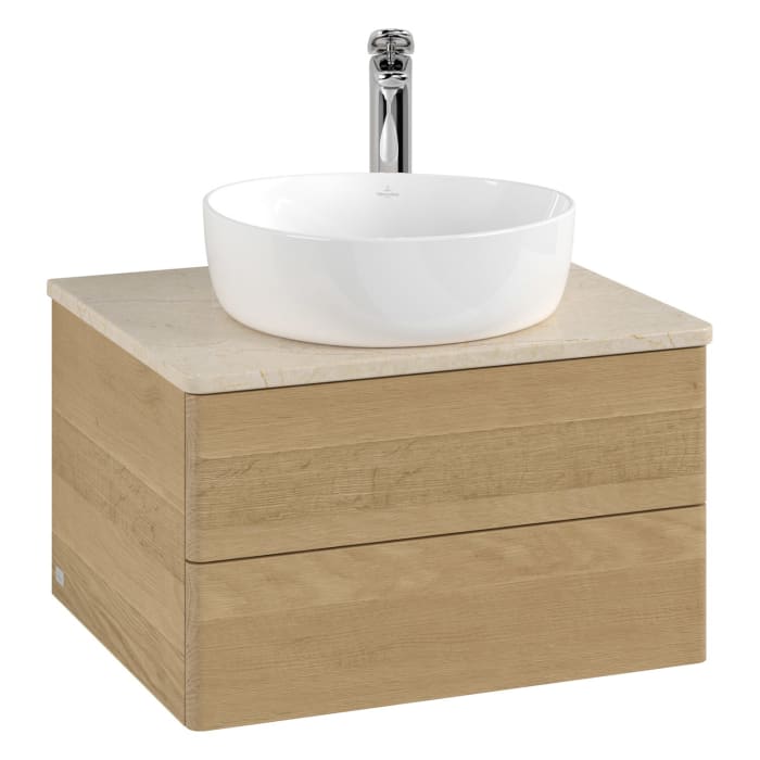 Villeroy & Boch Antao Waschbeckenunterschrank, 60 x 36 cm, 2 Auszüge mit LED-Licht, Front ohne Struktur, mit Hahnloch