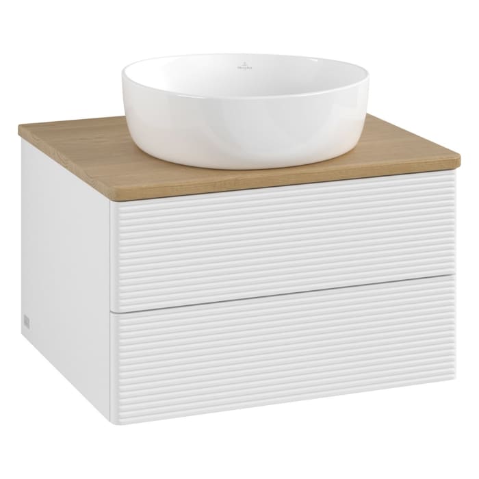 Villeroy & Boch Antao Waschbeckenunterschrank, 60 x 36 cm, 2 Auszüge mit LED-Licht, Front mit Struktur, ohne Hahnloch