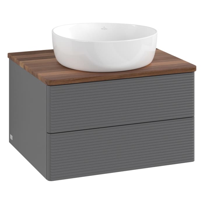 Villeroy & Boch Antao Waschbeckenunterschrank, 60 x 36 cm, 2 Auszüge mit LED-Licht, Front mit Struktur, ohne Hahnloch