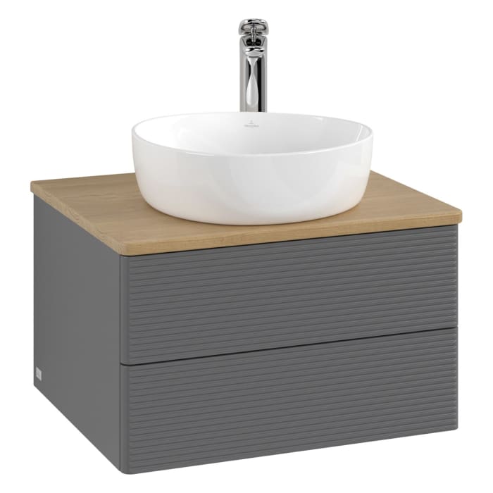 Villeroy & Boch Antao Waschbeckenunterschrank, 60 x 36 cm, 2 Auszüge mit LED-Licht, Front mit Struktur, mit Hahnloch