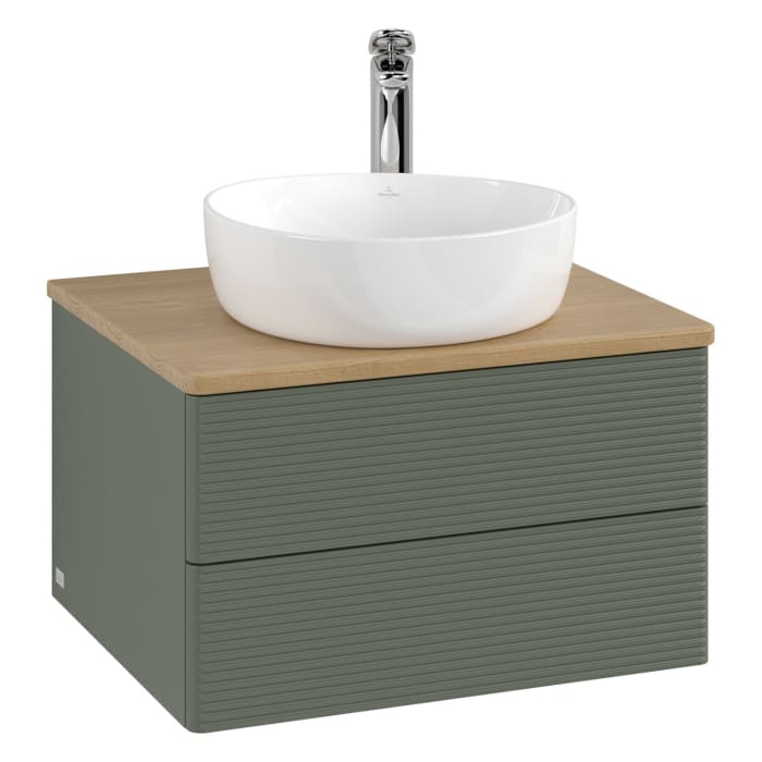 Villeroy & Boch Antao Waschbeckenunterschrank, 60 x 36 cm, 2 Auszüge mit LED-Licht, Front mit Struktur, mit Hahnloch