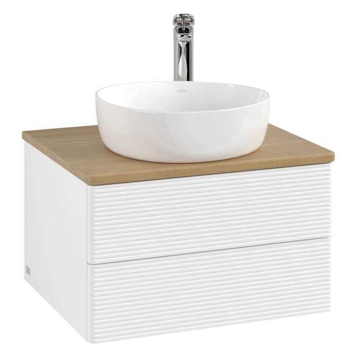 Villeroy & Boch Antao Waschbeckenunterschrank, 60 x 36 cm, 2 Auszüge mit LED-Licht, Front mit Struktur, mit Hahnloch