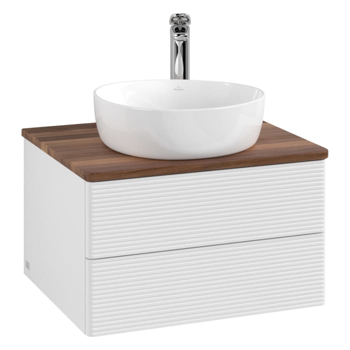 Villeroy & Boch Antao Waschbeckenunterschrank, 60 x 36 cm, 2 Auszüge mit LED-Licht, Front mit Struktur, mit Hahnloch