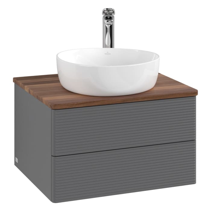 Villeroy & Boch Antao Waschbeckenunterschrank, 60 x 36 cm, 2 Auszüge mit LED-Licht, Front mit Struktur, mit Hahnloch