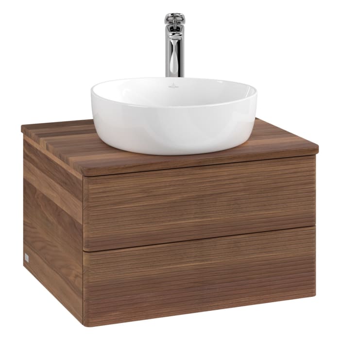 Villeroy & Boch Antao Waschbeckenunterschrank, 60 x 36 cm, 2 Auszüge mit LED-Licht, Front mit Struktur, mit Hahnloch