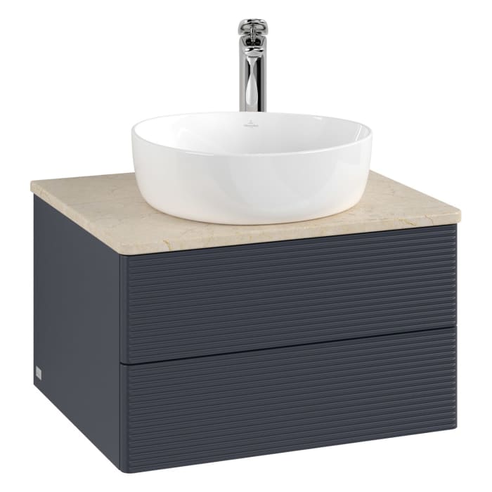 Villeroy & Boch Antao Waschbeckenunterschrank, 60 x 36 cm, 2 Auszüge mit LED-Licht, Front mit Struktur, mit Hahnloch