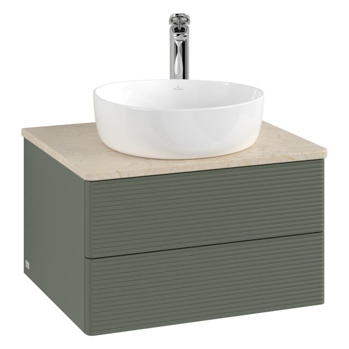 Villeroy & Boch Antao Waschbeckenunterschrank, 60 x 36 cm, 2 Auszüge mit LED-Licht, Front mit Struktur, mit Hahnloch