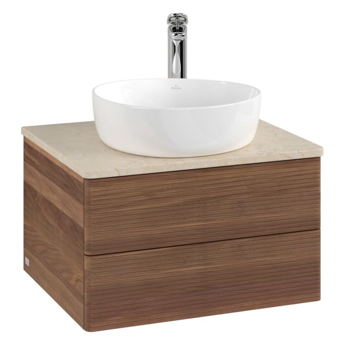 Villeroy & Boch Antao Waschbeckenunterschrank, 60 x 36 cm, 2 Auszüge mit LED-Licht, Front mit Struktur, mit Hahnloch