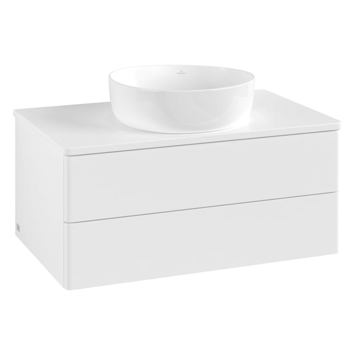 Villeroy & Boch Antao Waschbeckenunterschrank, 80 x 36 cm, 2 Auszüge mit LED-Licht, Front ohne Struktur, ohne Hahnloch
