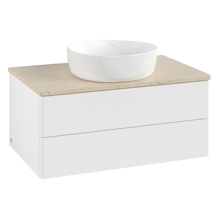Villeroy & Boch Antao Waschbeckenunterschrank, 80 x 36 cm, 2 Auszüge mit LED-Licht, Front ohne Struktur, ohne Hahnloch